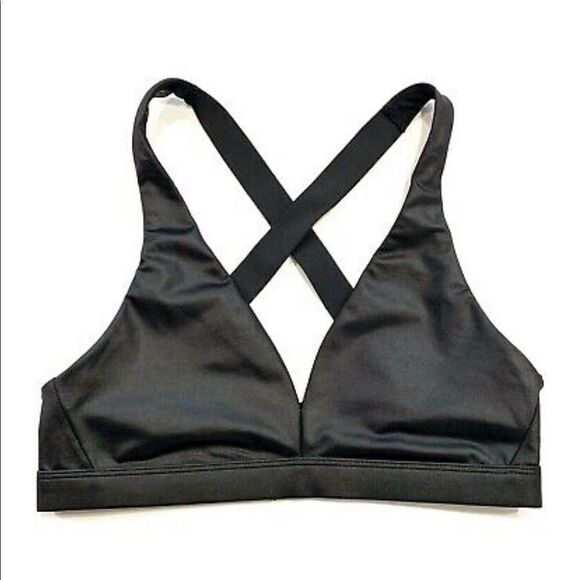 Victoria’s Secret Web Look shiny plunge Unlined sport bra wet look black Large - Picture 2 of 3